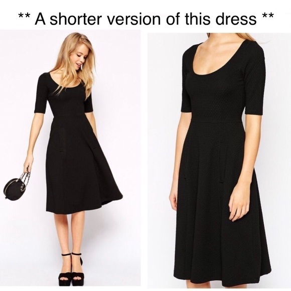 ASOS Black Textured Short Sleeve Scoop Neck Fit & Flare Dress Sz 2 - Picture 1 of 6